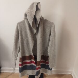 Toad&Co Open Front Hooded Soft Gray Lambswool Cardigan Medium